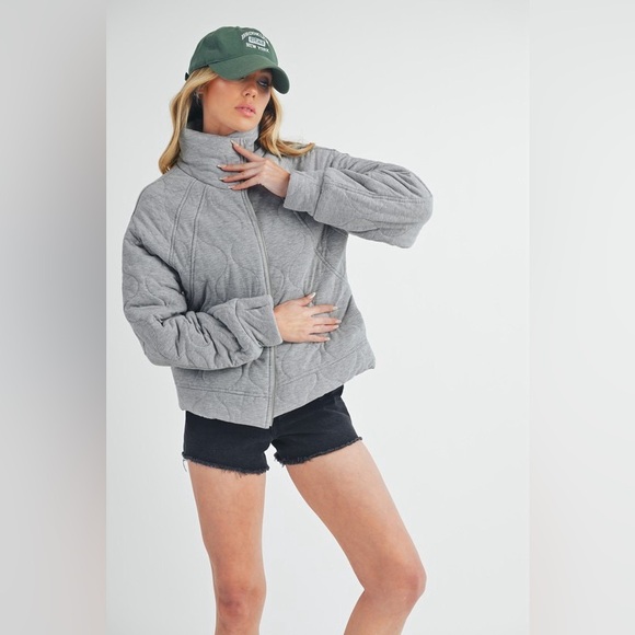 Aemi+Co Zip Up Raglan Sleeve Quilted Jacket Gray - Picture 7 of 9